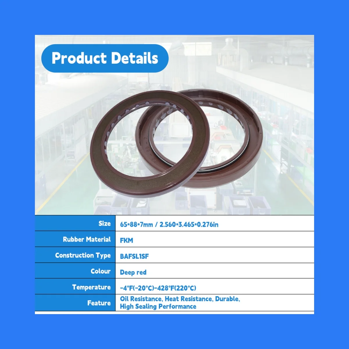 High Quality FKM Pressure Type Oil Seal BAFSL1SF 65*88*7 mm - Double Lip Oil Seal with Spring ﻿