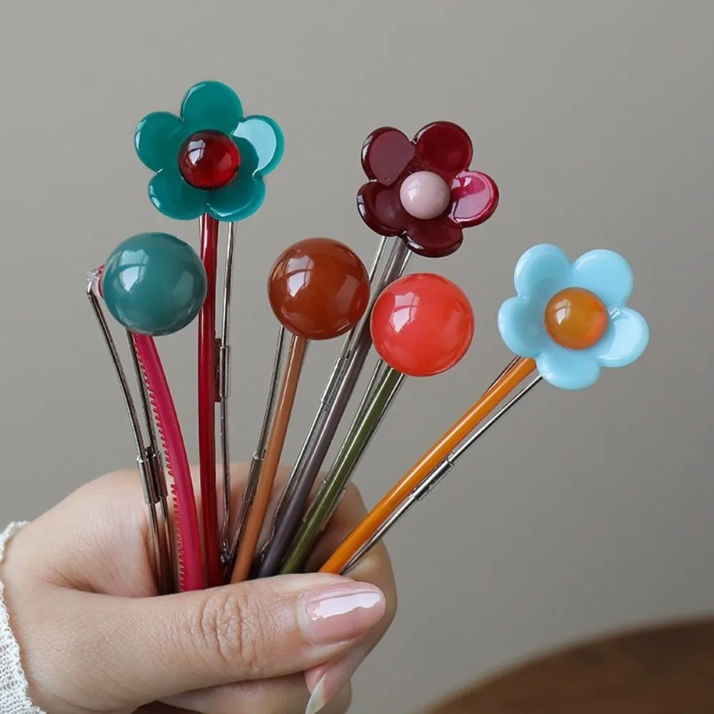Sweet Colorful Bead Horizontal Hair Clip Candy Color Non-Slip Flower Hair Clip Ponytail Hair Clip Women Girl