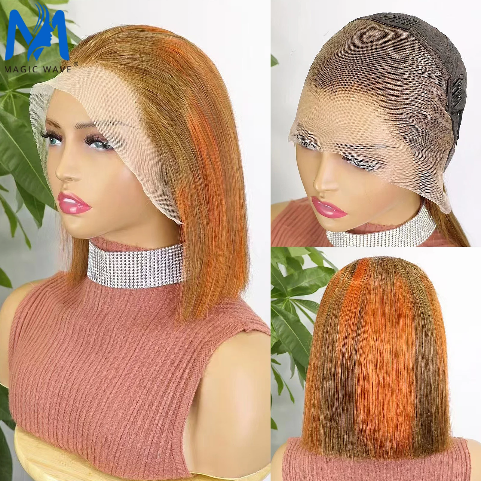 Straight Bob Human Hair Wigs 300% Density Lace Forntal Bone Straight Double Drawn Human Hair Wig Highlight Human Hair PrePlucked