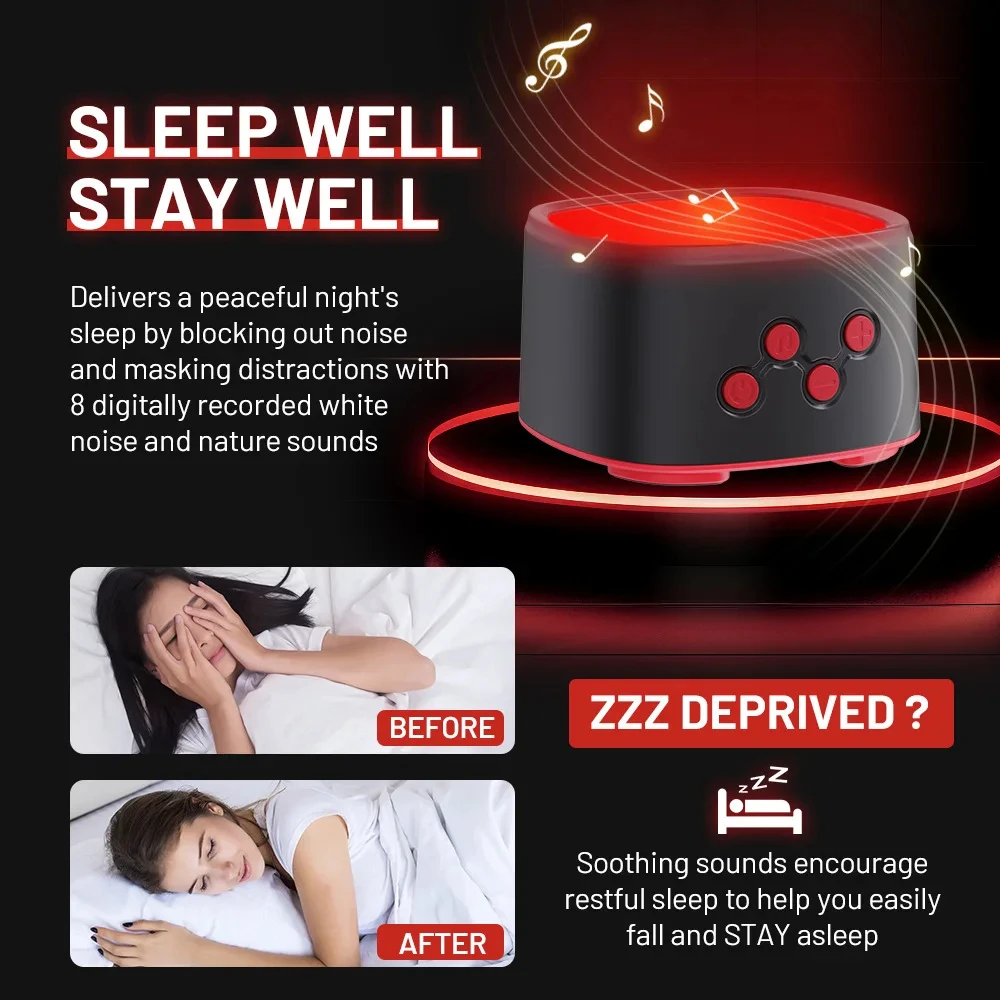 670nm Red Light Therapy Sleep Device 2-in-1 White Noise Machine Portable Sleep Aid 8 Sounds Dimmable Light for Sleep Relaxation