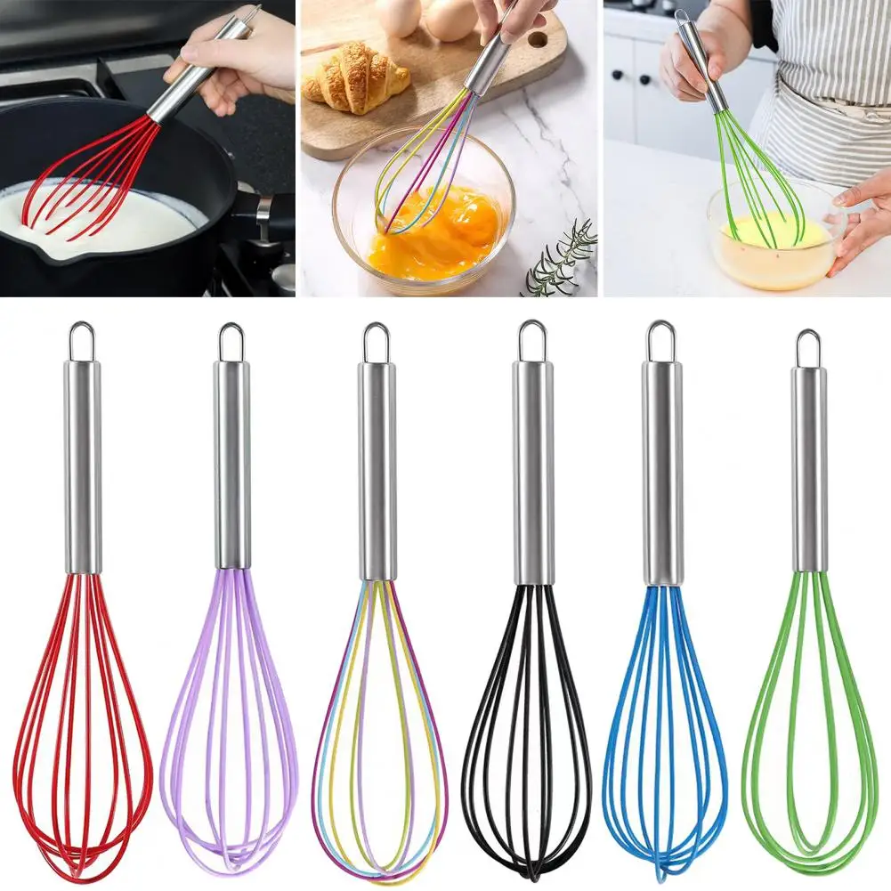 1/5Pcs 25.5cm Silicone Whisk Stainless Steel Handle Dishwasher Safe Ergonomic Design With Hanging Hole Egg Beater Kitchen Supply