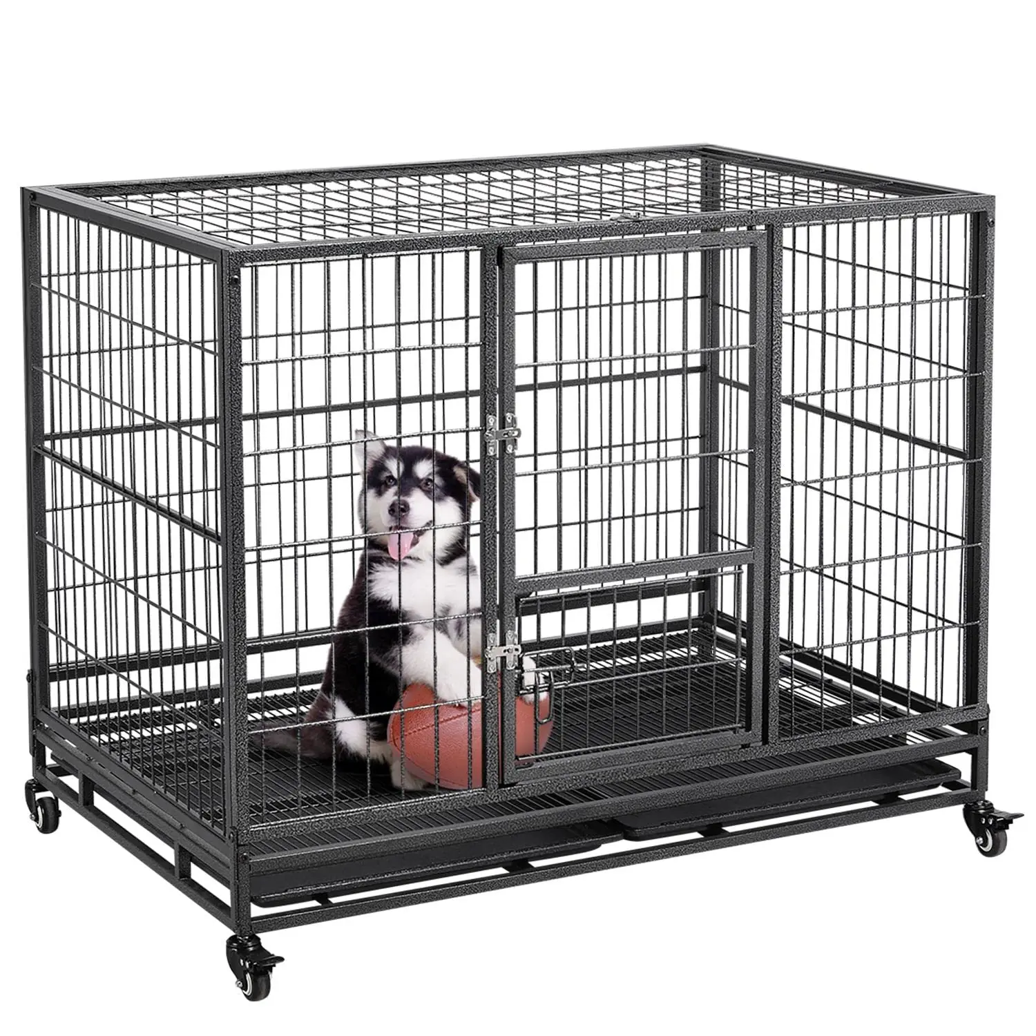 43 Inch Collapsible Open Top Metal Dog Crate w/Double Doors, Customized