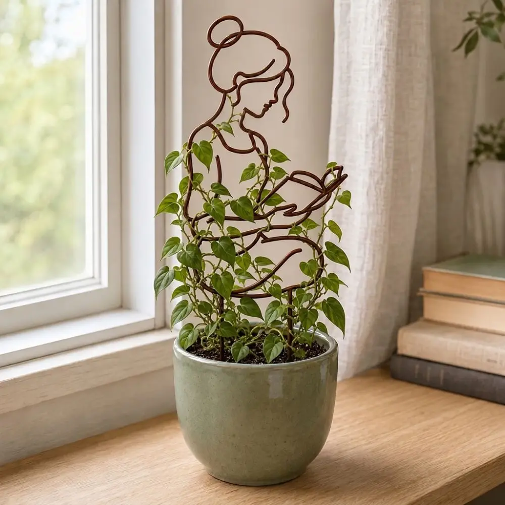 Distressed Iron Character Silhouette Plant Trellis Hollow Out Strong Load Bearing Lady Plant Support Pile Rust Proof