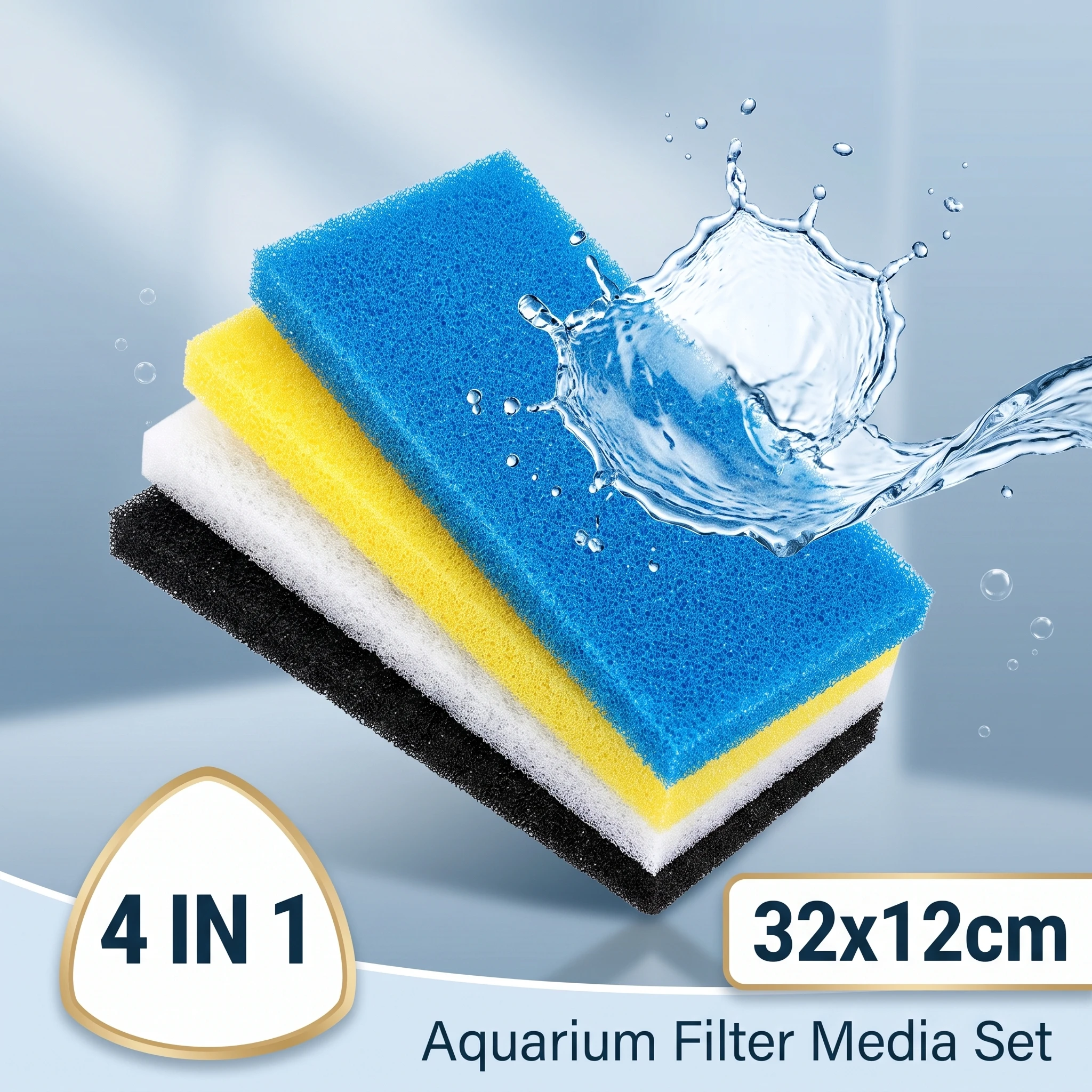32x12cm 4 in 1 Aquarium Filter Sponge Pad Reusable Biochemical Foam Cotton Carbon Pad Cut-to-Fit for Fish Tank Sump Canister Fil