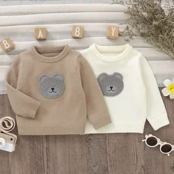 Baby Boy Girl Knit Sweater Autumn Winter Clothes Bear Embroidery Crew Neck Long Sleeve Pullover Tops