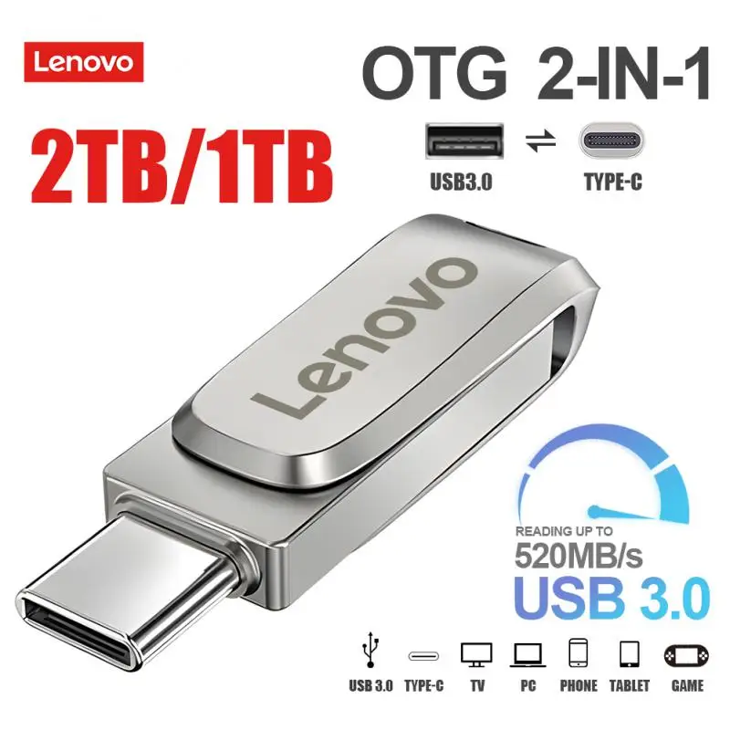 Lenovo USB Pen Drive 128GB High Speed 520MB/s Type-C USB 3.0 Flash Drive 16GB 32GB 64GB Usb Memory For Laptop PC Customize Logo