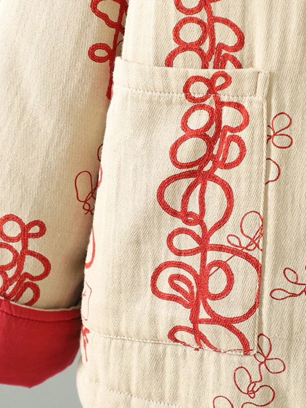 

Retro Collar Cotton Jaet Women's Thi New Chinese Sle Tang Costume Cotton Coat Long Sve Flower Pattern Embroidery