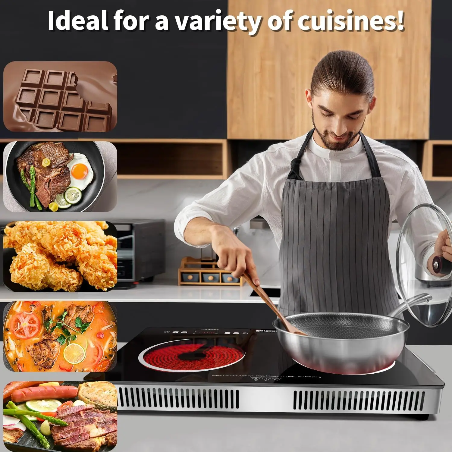 2 Burner Electric Cooktop 110V, Portable Electric Stove with Handle, Knob Control Electri Hot Plate, Ceramic Countertop