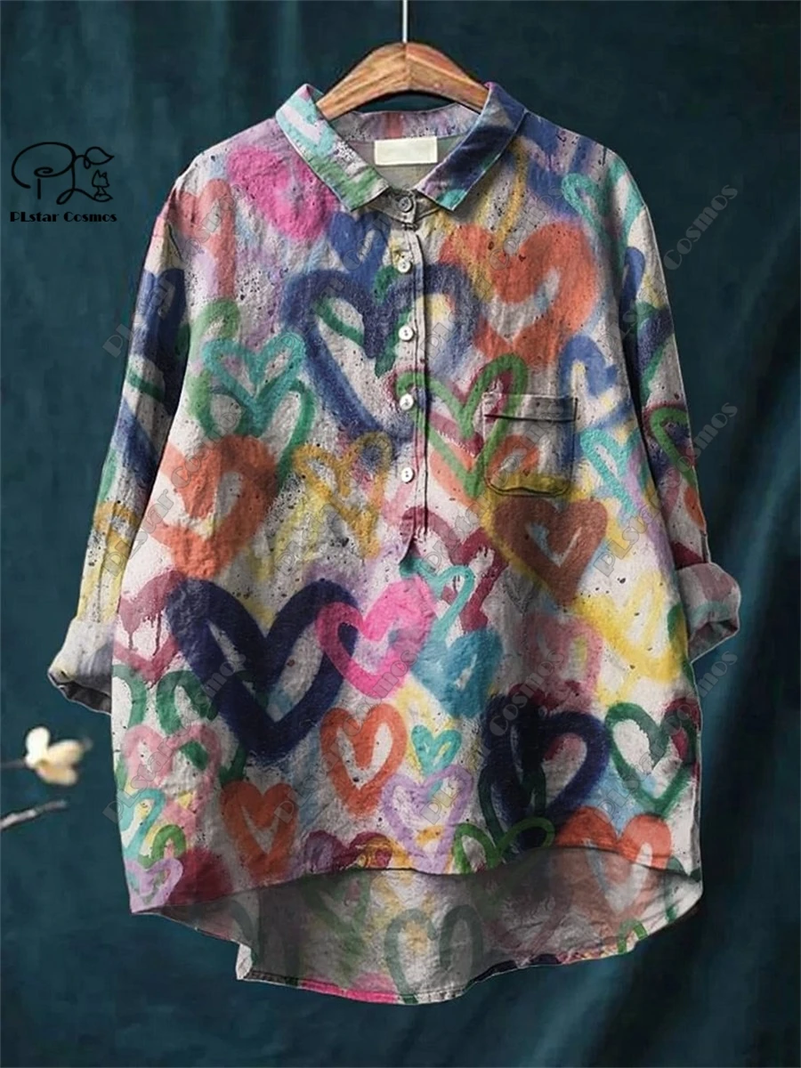PLSTAR COSMOS new 3D printed retro and cute floral animal printing ladies entertaining leisure and loose open -tube shirt D-10