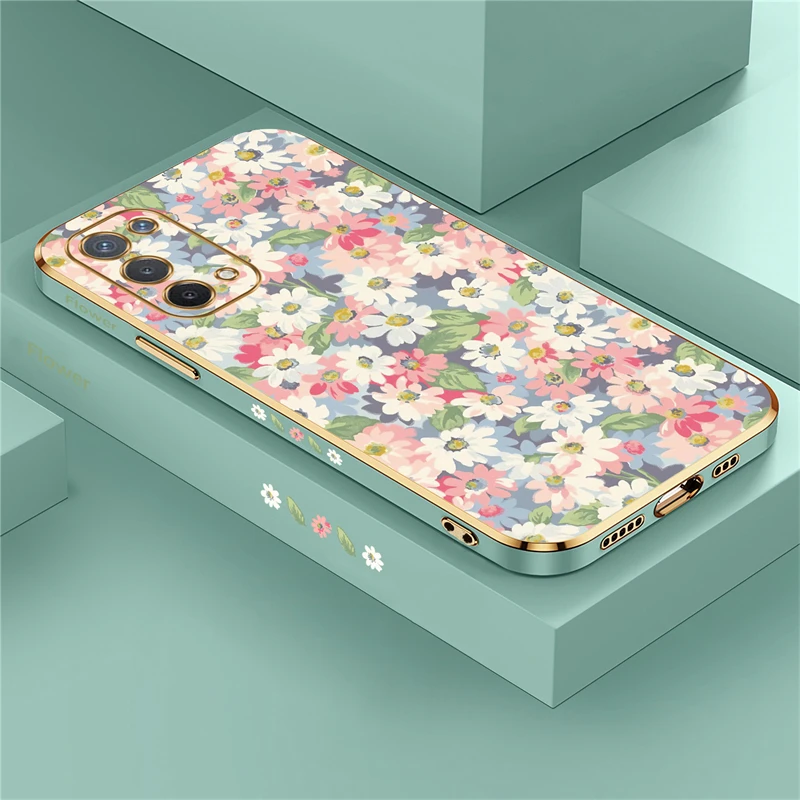 A74 5G Flowers Luxury Plating Phone Case For OPPO A54 A55 A76 A78 A83 A91 A92S Soft Shockproof Cover