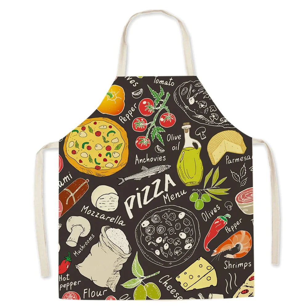 Coffee Hamburger Printed Kitchen Aprons for Adult Kids Household Linen Bib Fruits Vegetables Cooking Baking Apron Cleaning Tool