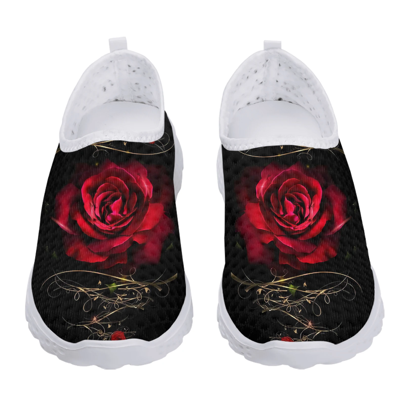 INSTANTARTS Luxury Brand Art Rose Flower Printed Girls Mesh Sneakers Summer Soft Slip-on Flat Shoes Breathable Beach Loafers Hot