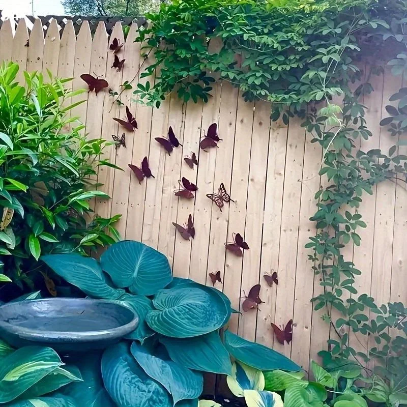 15Pcs Creative Yard Decoration Rusty Metal Butterfly Rustic Home Wall Art Outdoor Garden Fence Decorations Patio Decor