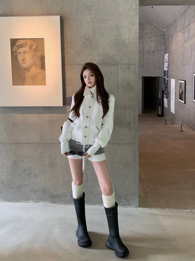 

Белая женская куртка на молнии с воротником-стойкой, свободного кроя, весенняя новинка, американский повседневный стиль, кардиган, высококачественная полиэстеровая ткань