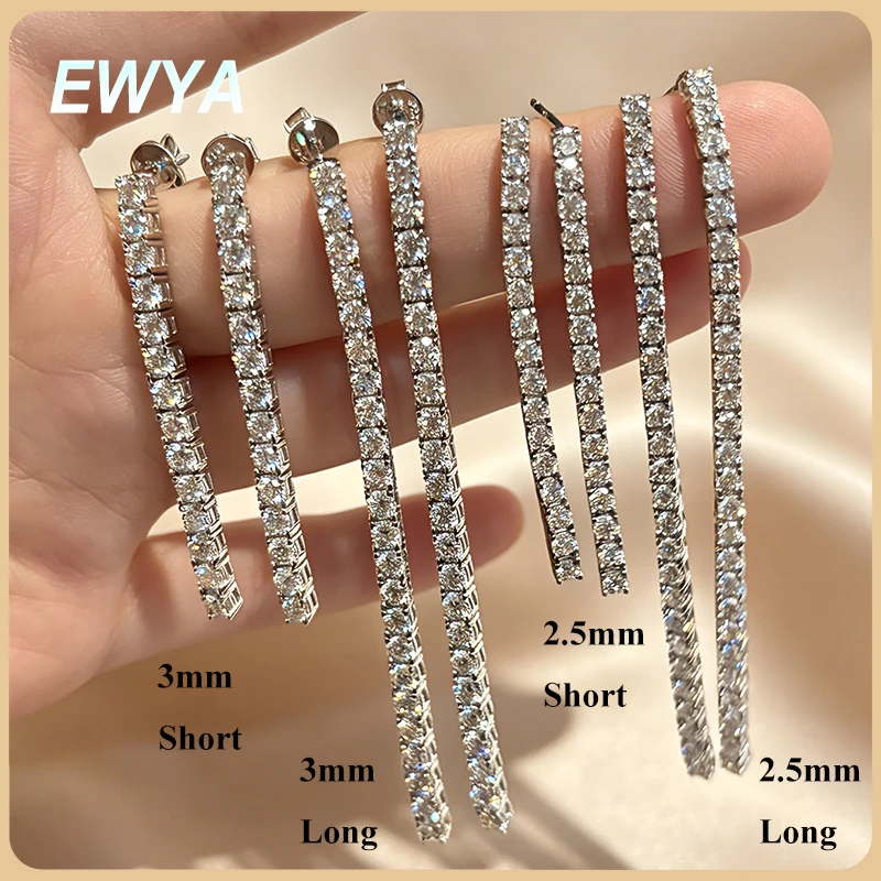 EWYA 2.5mm 3mm D Color Moissanite Long Tassel Drop Earrings Women Ear Fine Jewelry All Lab Diamond S925 Silver Stud Earring Gift