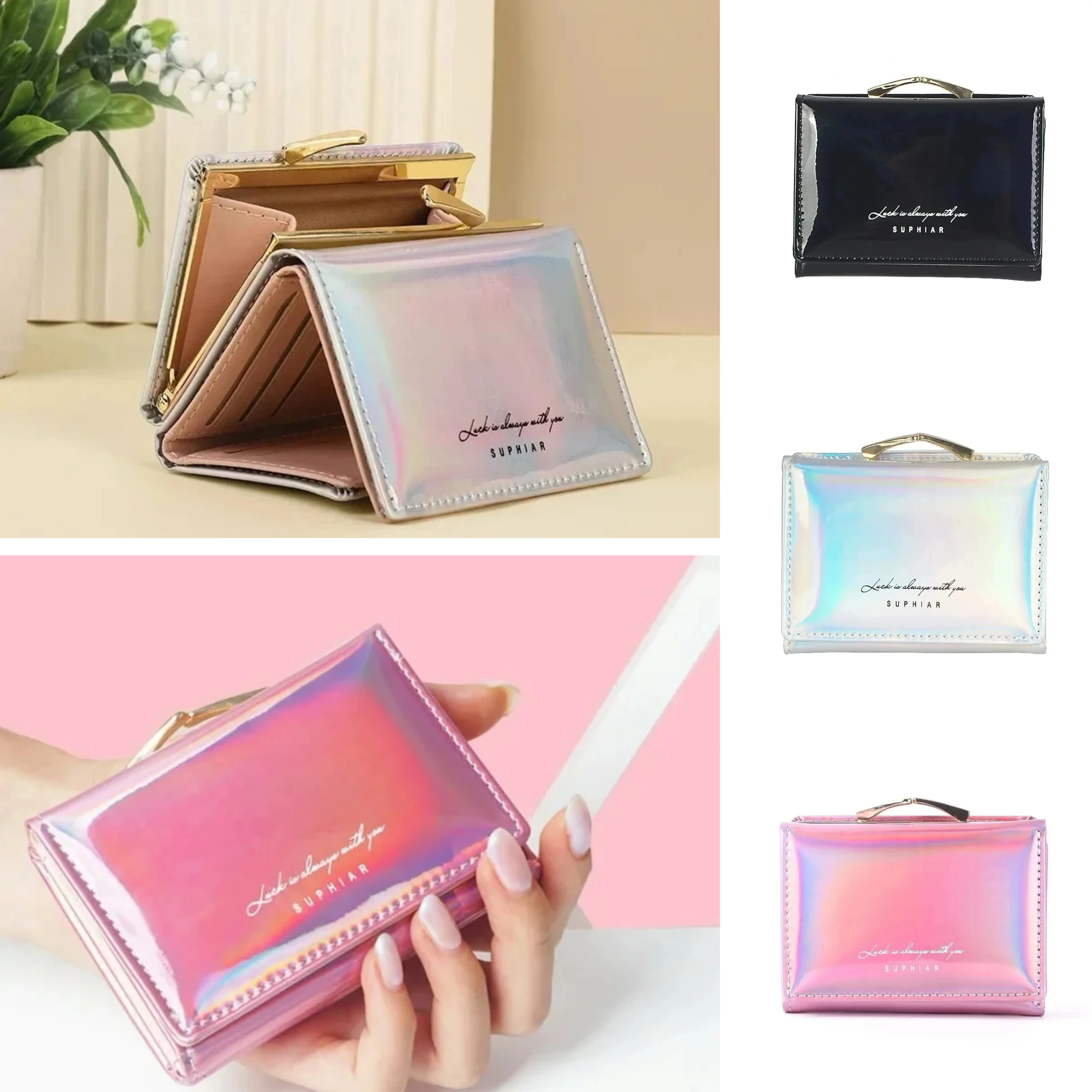 

Women's Wallets Fashion Rainbow Credit Card Holder Purses with Coin Pocket for Women Portable Short PU Leather Cute Wallet