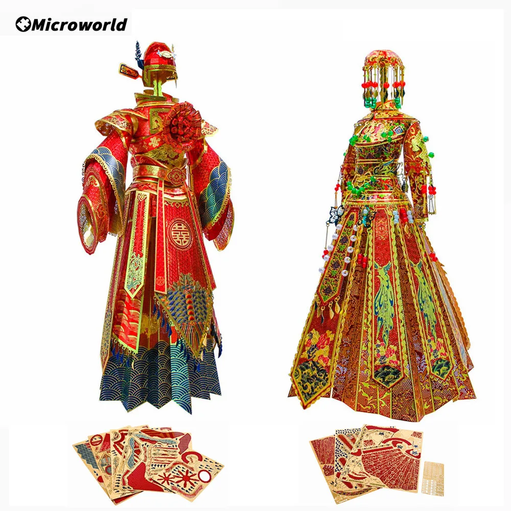 3D Traditional Clothing Puzzle Toys Bride and groom Chinese Wedding Dress Model DIY Metal Jigsaw Gifts Party Game For Girls Teen