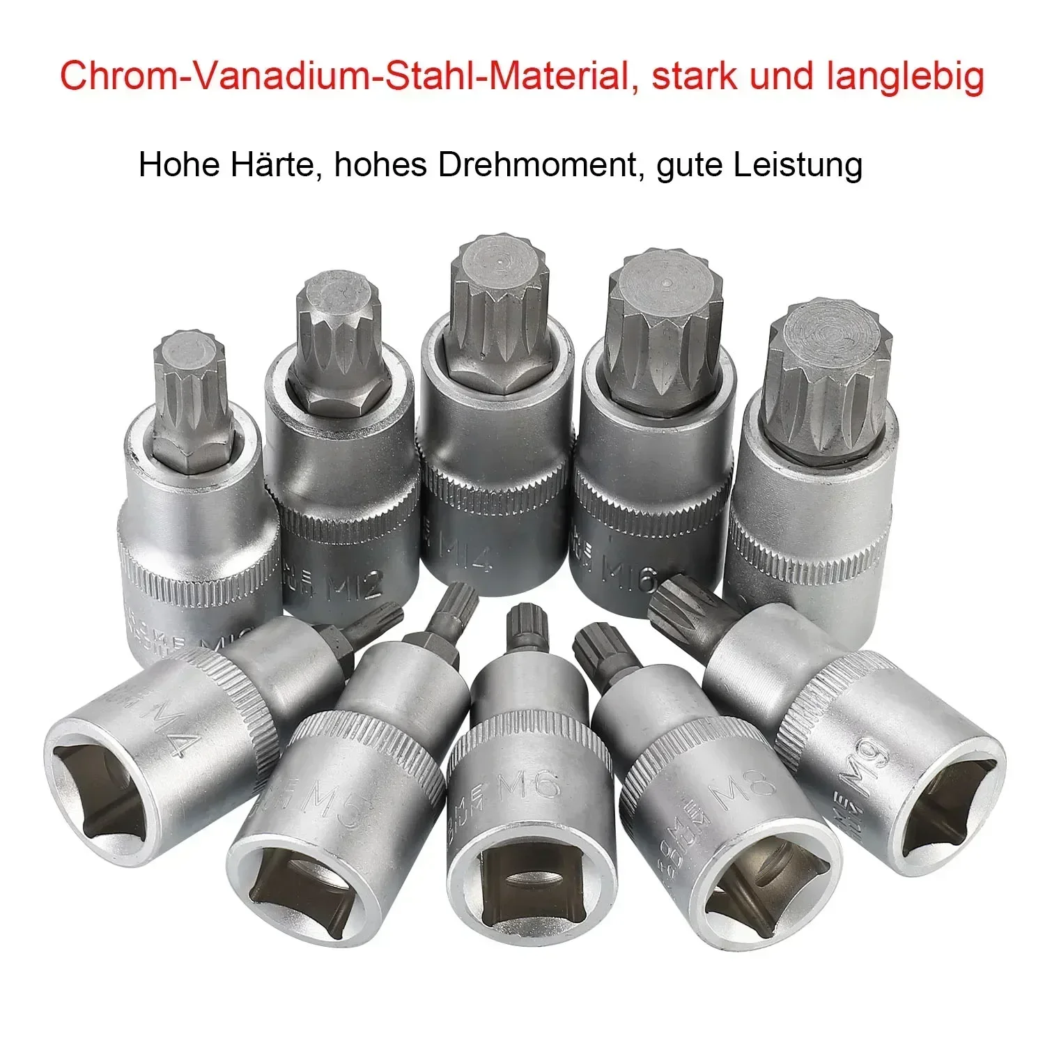 Chrome Vanadium Steel Multi-Tooth Socket Set Assorted Sizes 1/2\