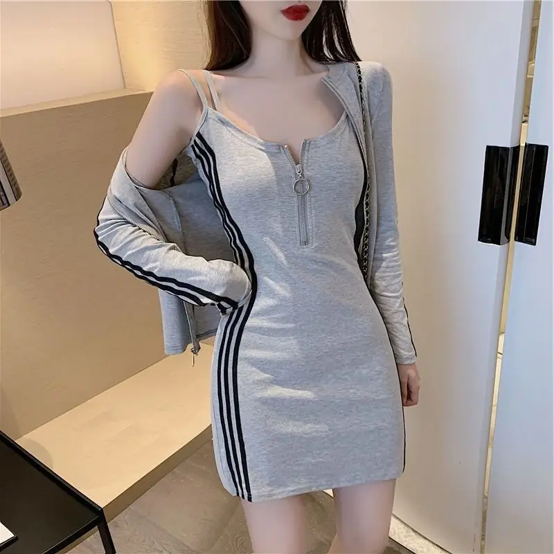 

Women's Sexy Slim Suspenders Dress Fashion Suit 2022 Spring Summer New Long Sleeve Coat Tops And Skirt 2 Two Piece Set For Women