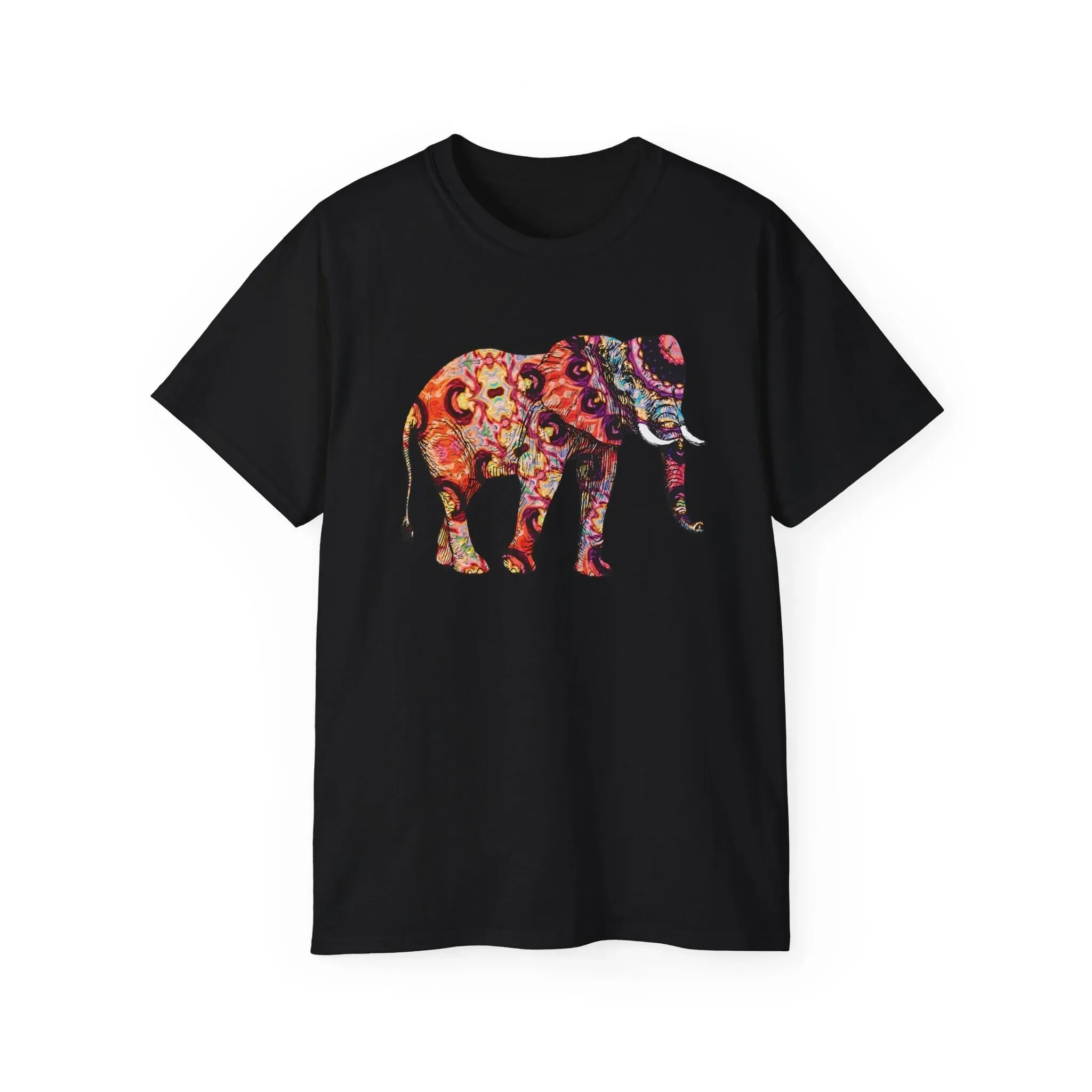 Elephant Mandala Trippy Hippy Animal Lovers Art Cotton T Shirt