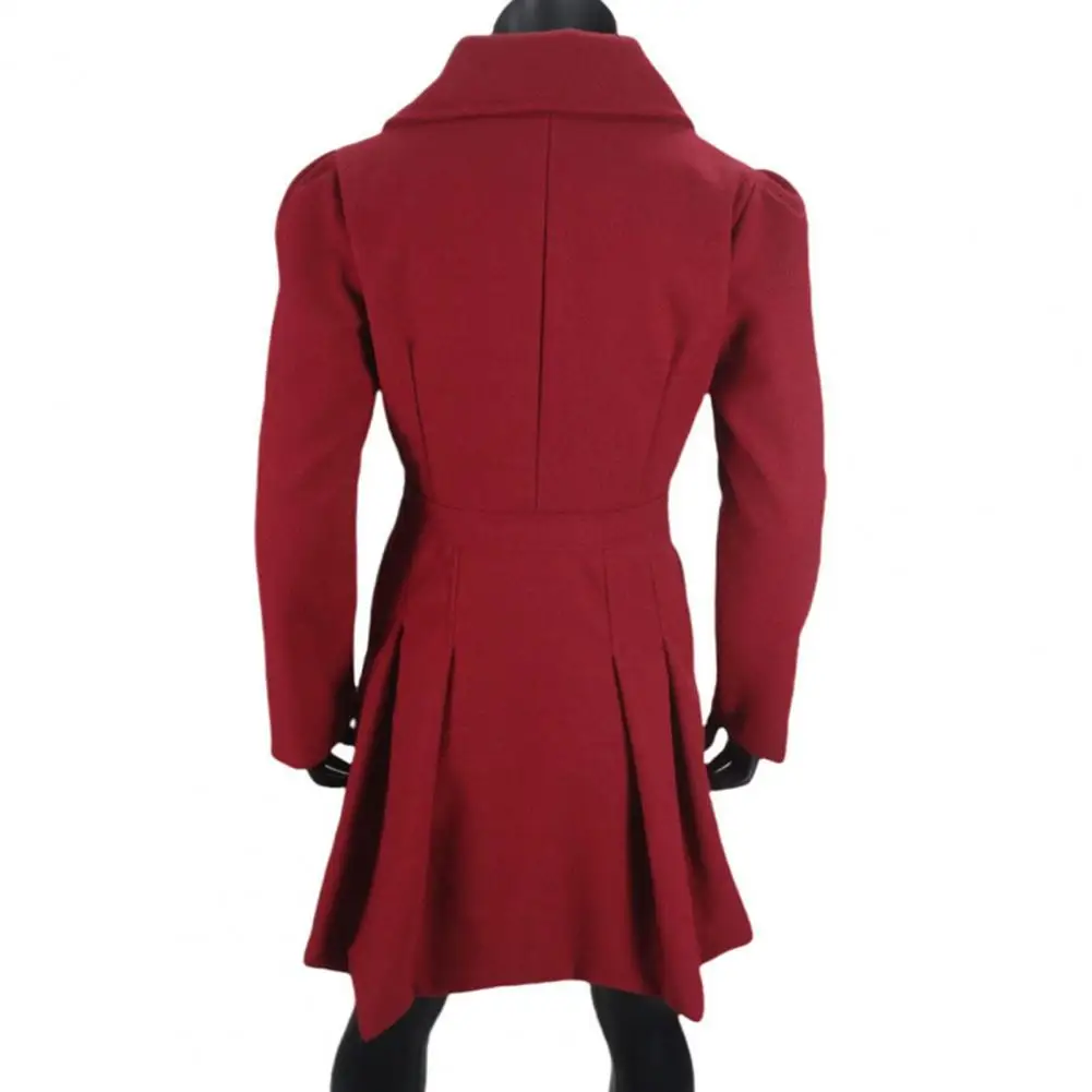 Mid-Length Woolen Women's Coat Double-Breasted Woolen Coats Trench Solid Color Autumn Winter Warm Outwear ﻿Thermal Long Sleeved