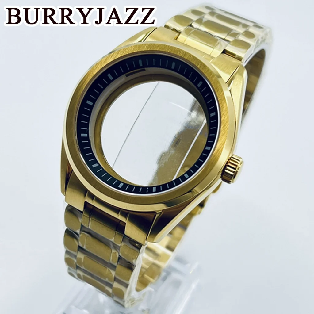 BURRYJAZZ 40mm NH35 NH36 NH34 NH38 NH70 Watch Case Waterproof Sapphire Glass Gold Solid Stainless Steel Black White Ring