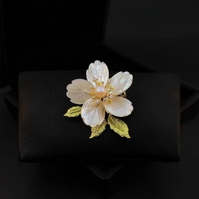 

Pearl Plum Blossom Flower Brooch for Women,High-end Suit Coat Shell Lapel Pin Luxury Clothes Accessory Wedding Jewelry Gift 6004