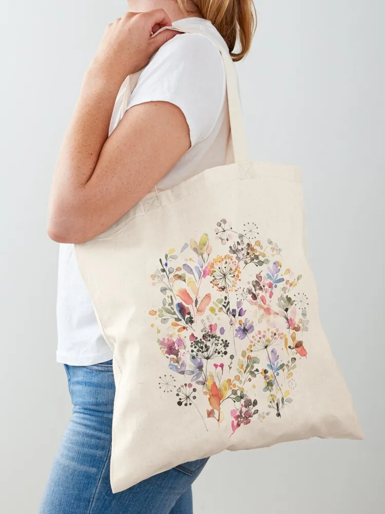 

Wild Flowers and Plants Watercolor - Wild Nature Botanical Print Tote Bag bags luxury women tote bag screen Beach bag