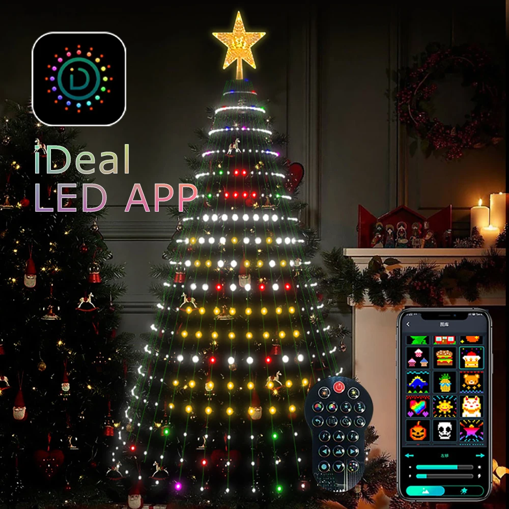 Décoration d'arbre de noël lumières iDeal LED contrôle d'application bricolage Images RGB IC chaîne lumineuse cascade de noël