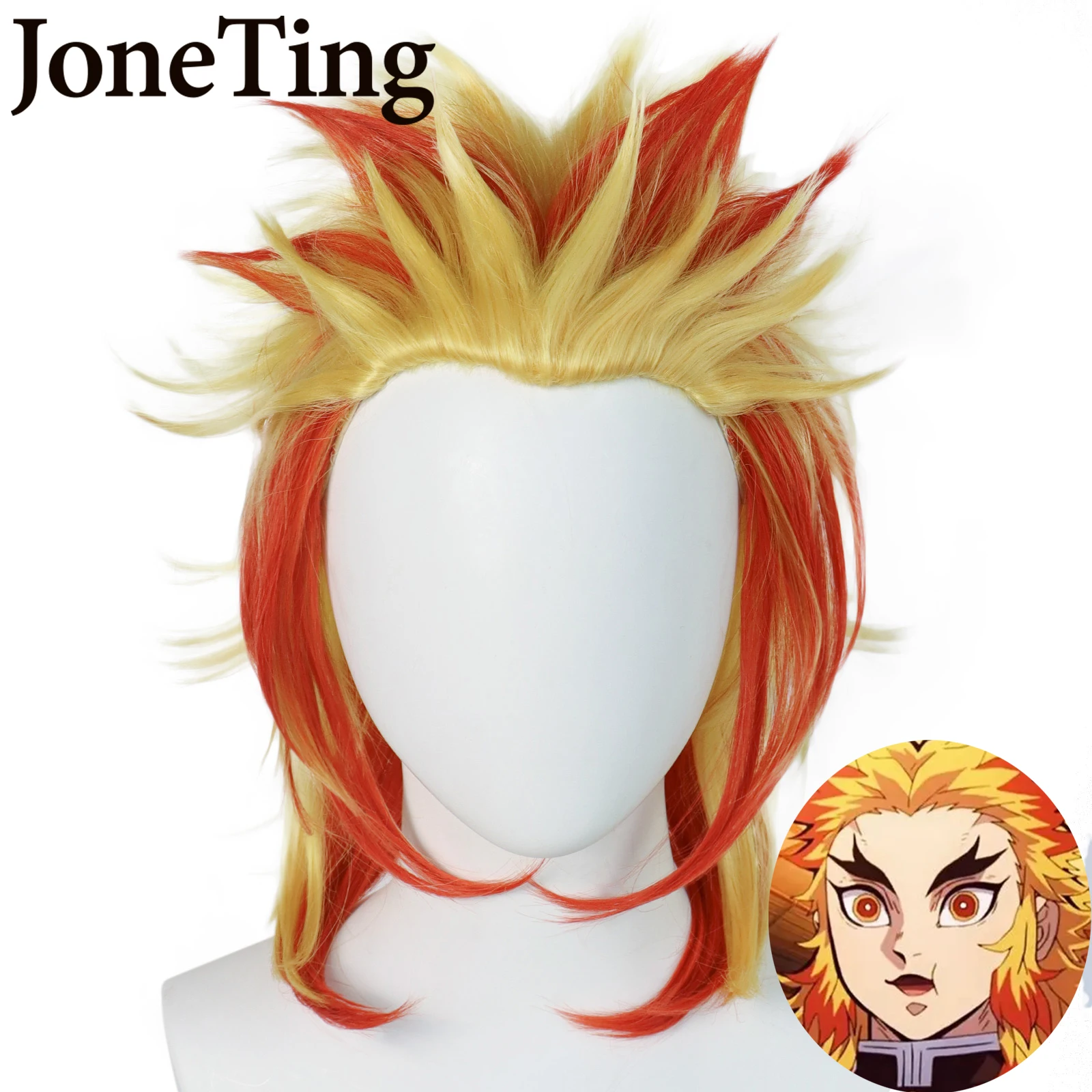 

JT Synthetic Wig Anime Demon Slayer Rengoku Kyoujurou Blonde Ombre Wig Cosplay Costume Men Women Heat Resistant Pontail Hair Wig