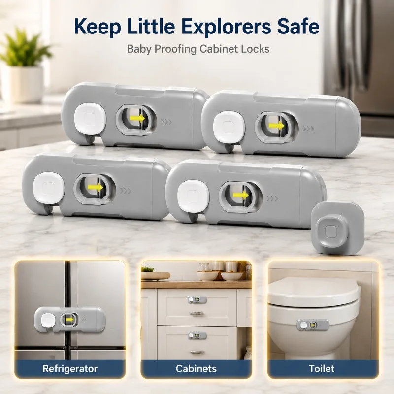 

Dual Side Child Safety Buckle Anti-pinch Lock for Double Doors Baby Proof Latch Durable Fastener for Cabinet Drawer Fridge