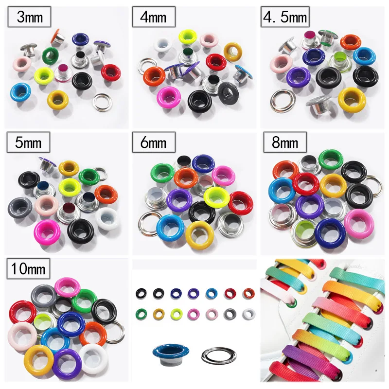 100sets Metal Eyelets Grommets Metal Hole Eye Rings Mix Color for Leathercraft DIY Shoes Belt Cap Bag Tags Clothes Scrapbooking