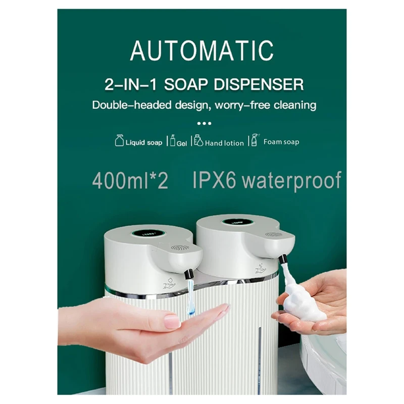 Hot Automatic Soap Dispenser Wall Mounted,Touchless Double Foaming&Liquid Soap Dispenser,2X14oz, For Commercial Or Home