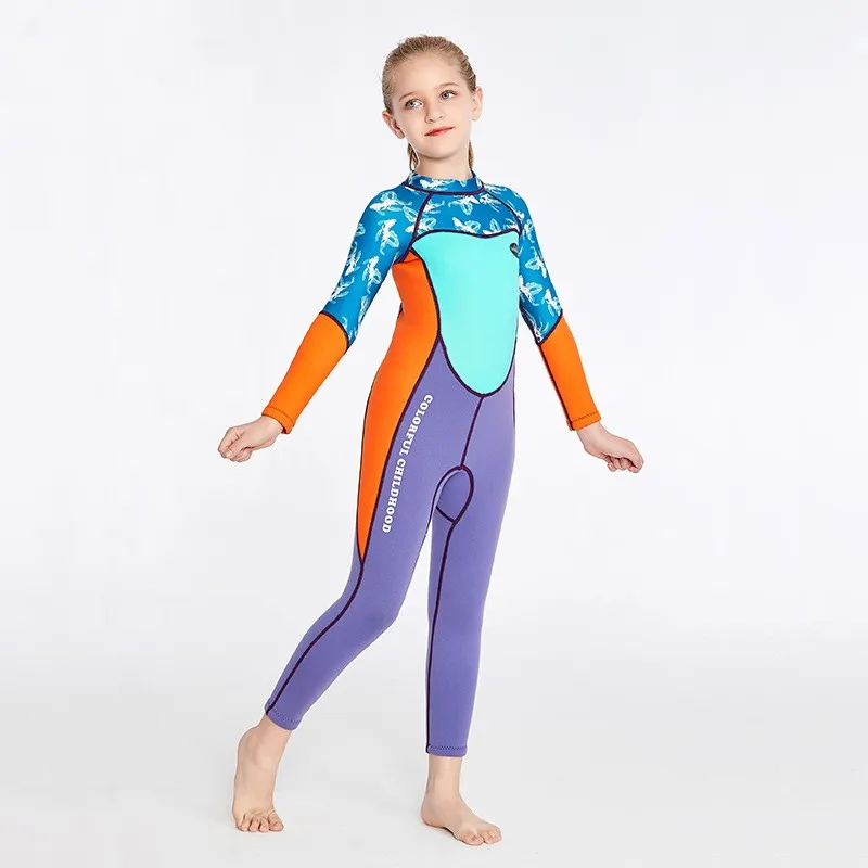 Children\'s 2MM Neoprene Wetsuit One-piece Long-sleeved Summer Diving Suit Sunscreen Cartoon Surfwear Swimsuit For Girls Swimwear