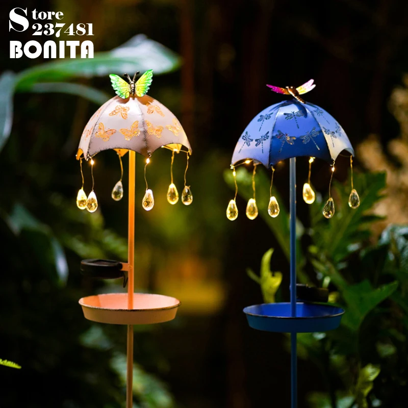 

Led Solar Umbrella Feeding Bird Floor Floor Plug-in Lamp Park Courtyard Lawn Solar Garden Lighting Raindrop Glow Bird Feeder