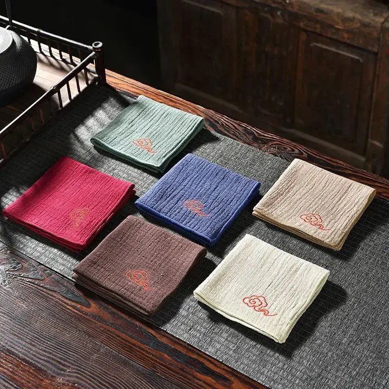Cotton and linen absorbent tea towel high-end chinoiserie tea table rag thickened tea towel cloth tea set accessories