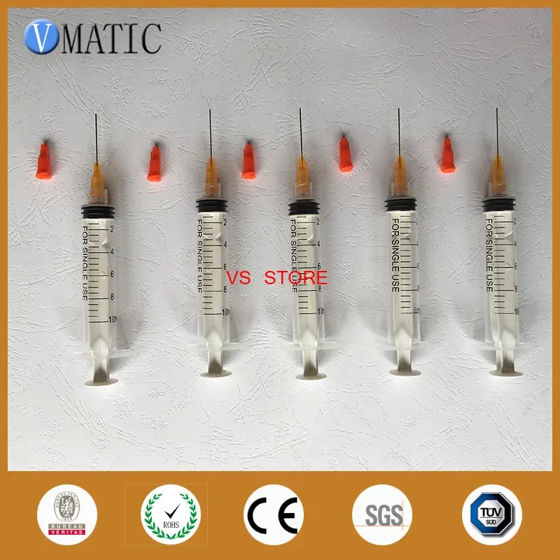 Free Shipping Non Sterilized 5 Sets 1 Inch 23G Te Premier Dispensing Needle Tips With 10cc/ml Syringe & Stopper