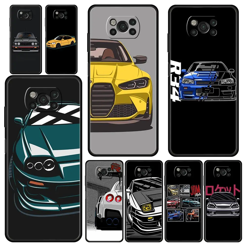 Phone Case For Xiaomi Poco X6 X5 X4 Pro 5G X3 NFC F5 F4 M5 M4 M3 F3 GT C51 C50 C55 Soft Black Cover JDM Type R Civic Sport Car