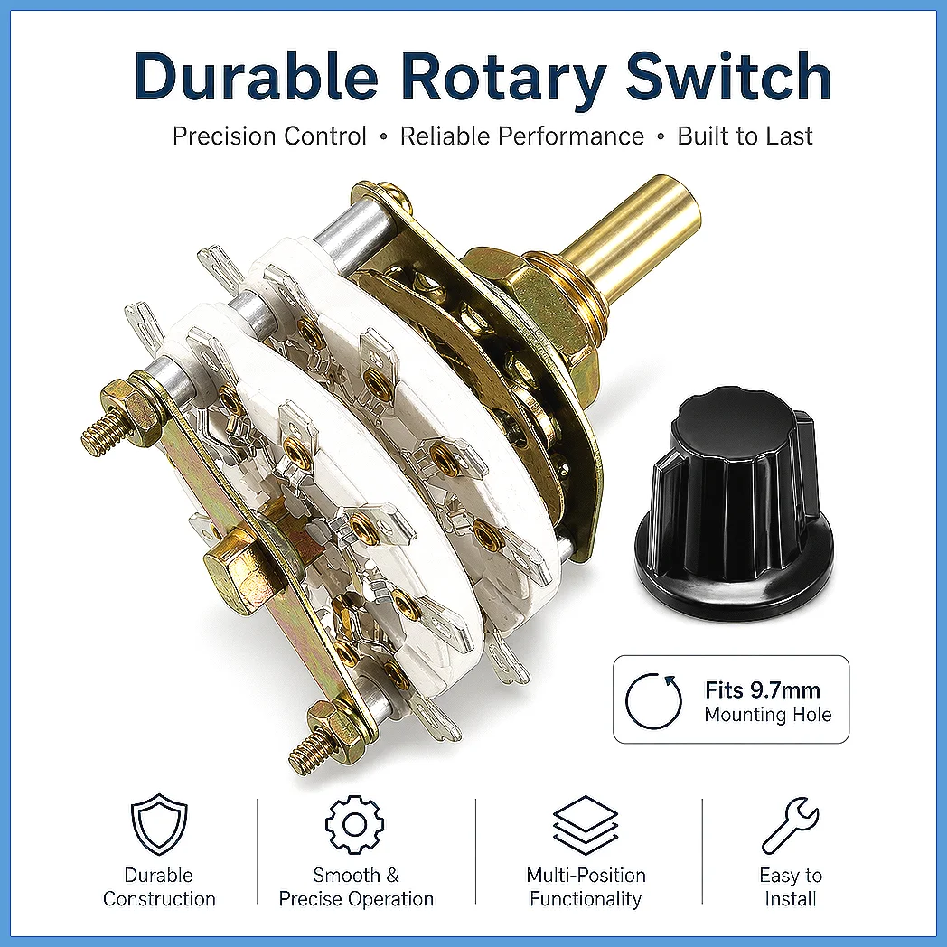 Uxcell 5-20 Pins Rotary Switch Selector 4P4T 3P3T 1P4T 2P8T 1P5T Band Channel Switch with Knob for Radio TV