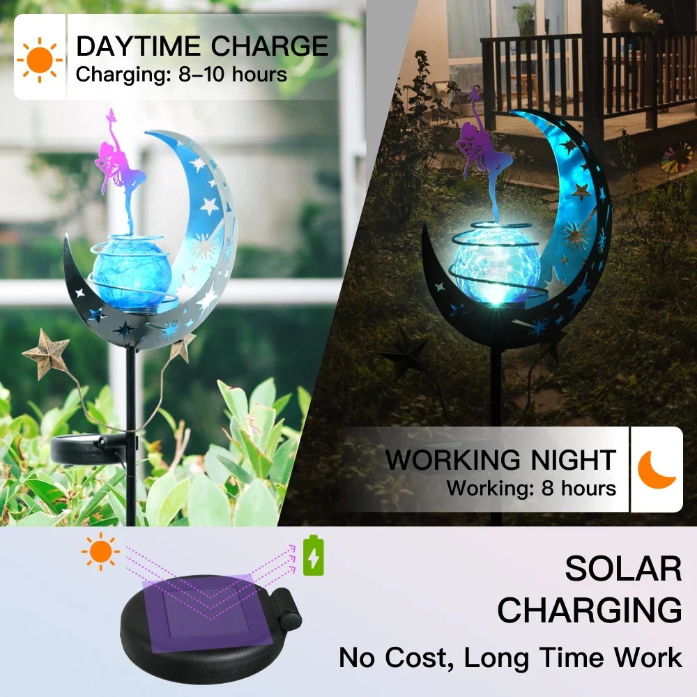 Imagem -03 - Outdoor Iron Flower Fairy Lamp Solar Powered Luzes Bateria Recarregável Quintal Luzes Novo