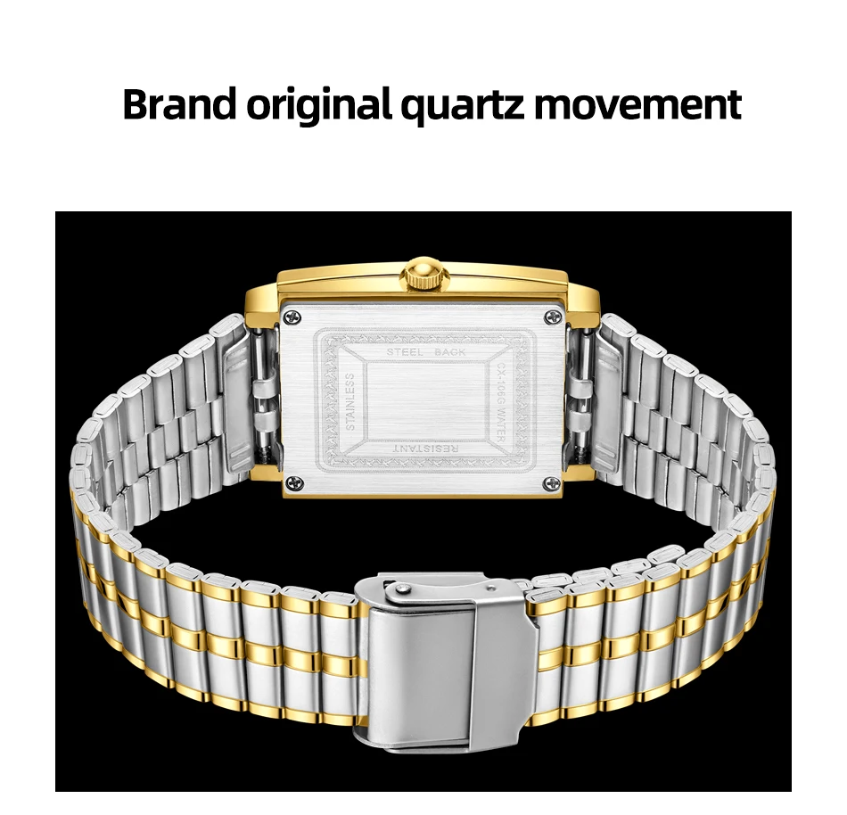 CHENXI 106 New 1pc Fashion Couple Exquisite Rectangle Watch Quartz Top Brand Stainless Steel Male and Female Couple Watch Gift