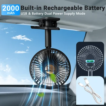 Hipacool Summer 2000mAh Battery & USB Fan Car Air Conditioner W/ RGB Ambient Light Auto 360° Head Shaking Cooling Fan