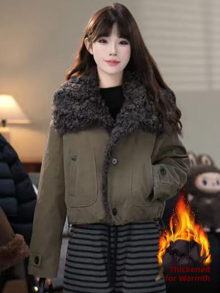 Thiened Fce 여성용 오트 코트 따뜻한 겨울 신상 디자인 칼라 작은 면 재킷 심플 슬림 롱 슬리브 페어핏