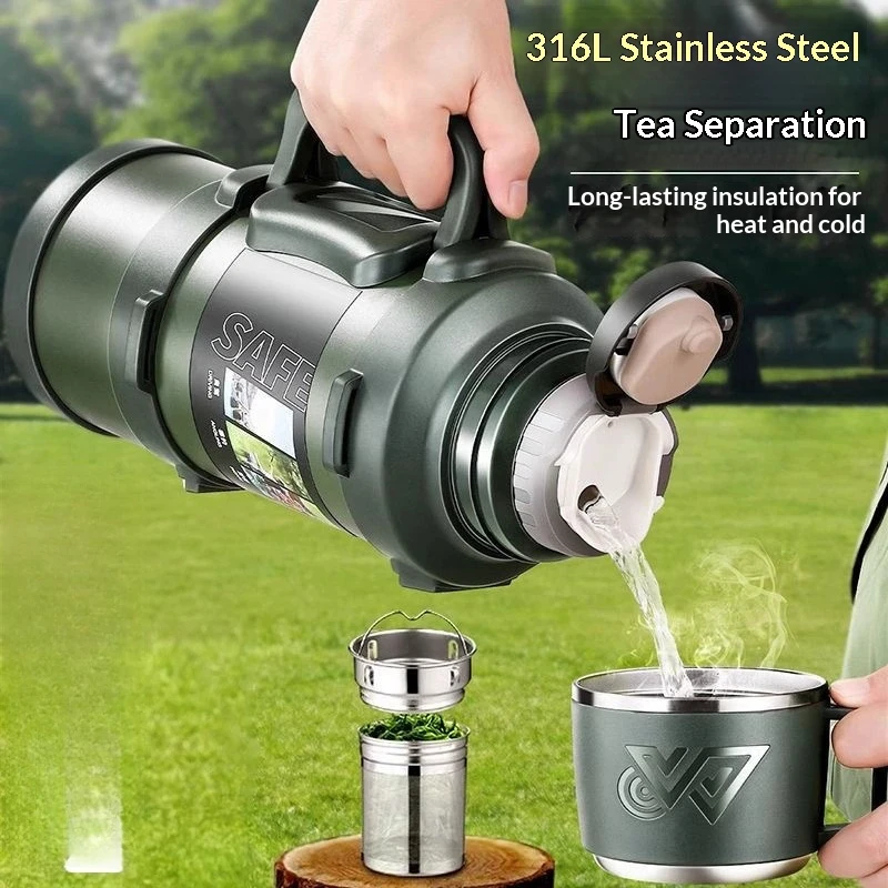 

Вакуумная бутылка для воды из нержавеющей стали 316, 1 л, изолированная колба большой емкости с ручкой, герметичная для путешествий на открытом воздухе, спорта