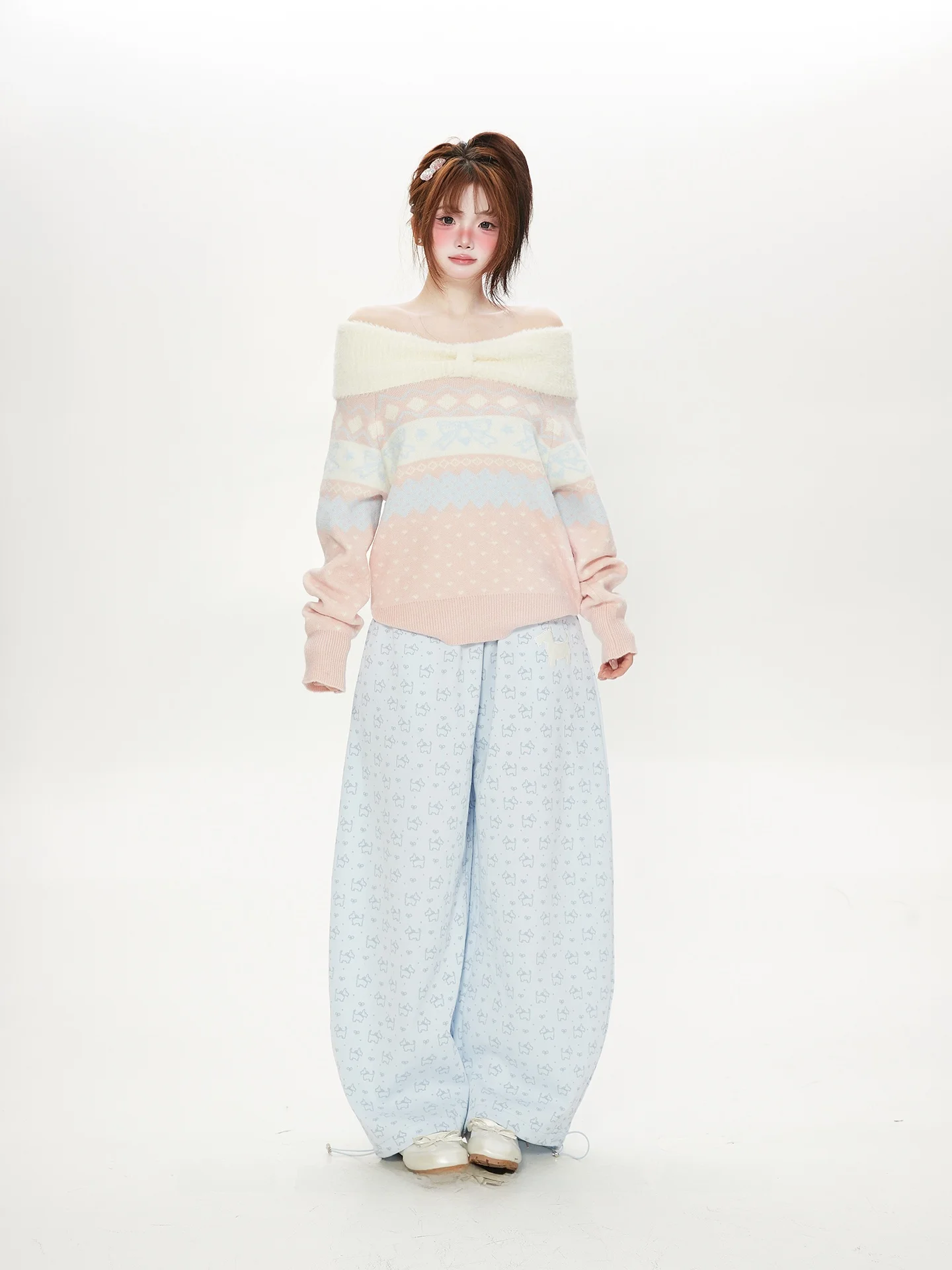 

Dopne Sweater Sweet Bowknot Knitted oulder Bared Women's Autumn Winter Faionable Versatile Casual Long Sve Top