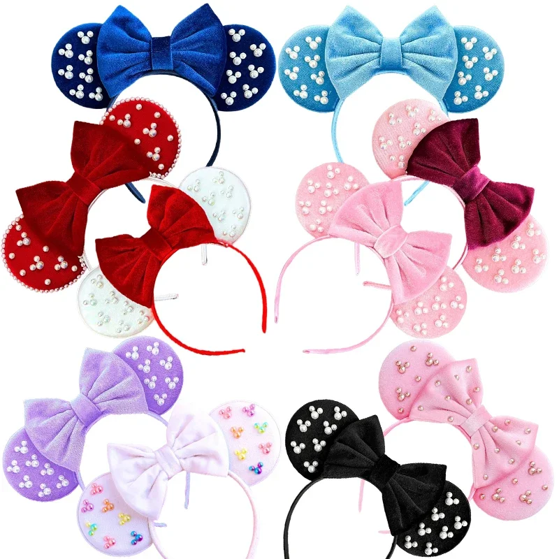 

Fine Mickey Mouse Headband Pearls Disney Ears Headbands for Adults Women Bows Hair Accessories Girls Party Hairbands Kids Gifts