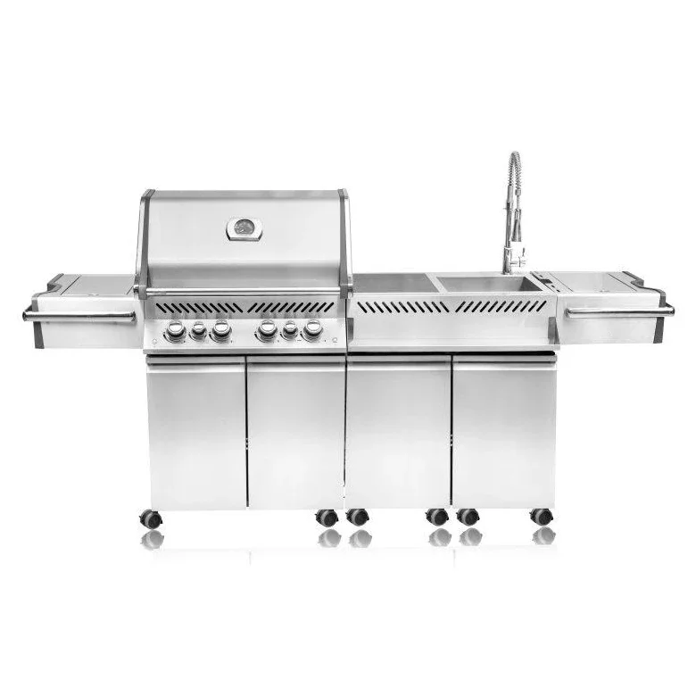 Stainless Steel Backyard Garden Outdoor Kitchen Barbecue 6 Burner Gas BBQ Grill With Sink