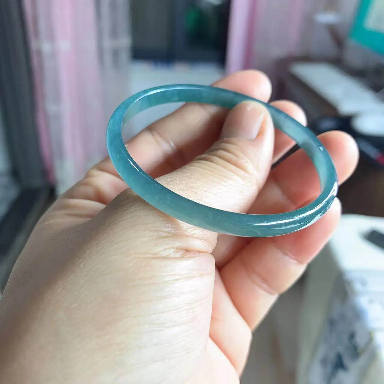 Guatemala A jadeite bracelet ice blue water positive ring women's model with certificate