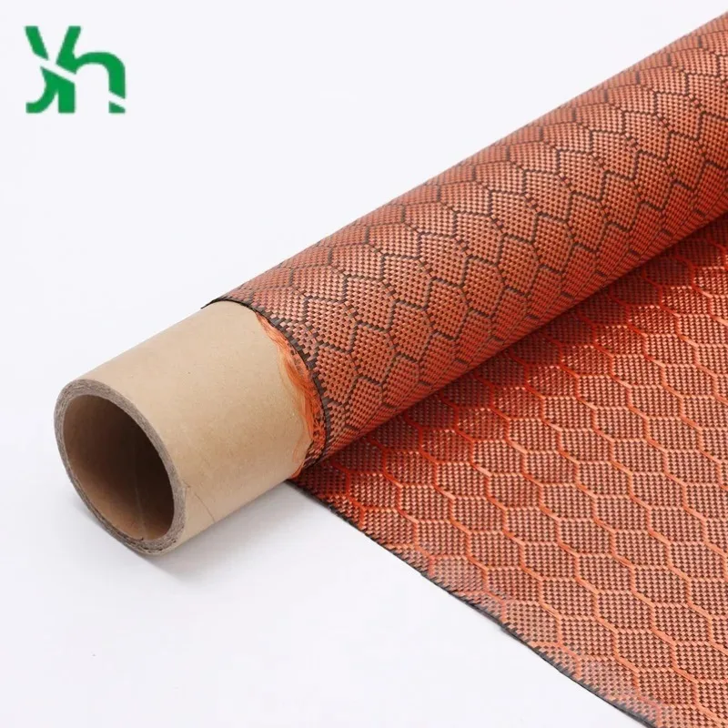 

3K 240gsm Orange Black Soccer Pattern Carbon Fiber Fabric - For Automotive Styling, Sports Equipment, UAV