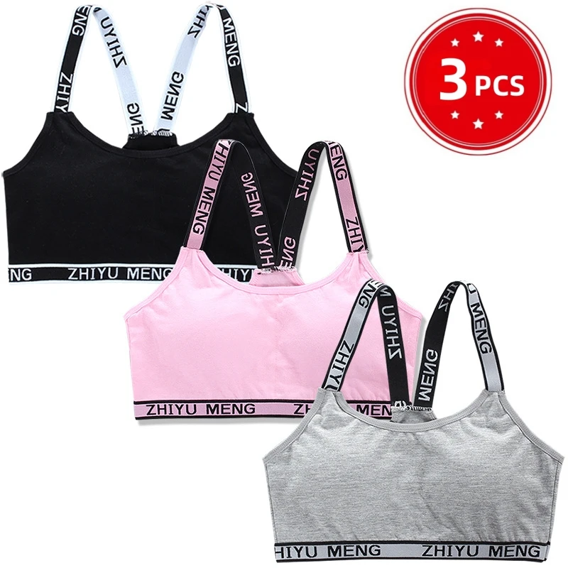 3PC Girls Training Bra Kid's Underwear for Teens Sport Bra Teen's Topic 8-16Years